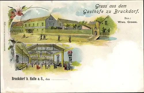 Litho Bruckdorf Halle an der Saale, Gasthof zu Bruckdorf