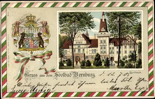 Wappen Passepartout Litho Bernburg an der Saale, Kurhaus