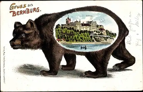 Bären Litho Bernburg an der Saale Salzlandkreis, Bär, Schloss