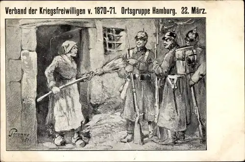 Künstler Ak Verband der Kriegsfreiwilligen von 1870-71, Ortsgruppe Hamburg, deutsche Soldaten