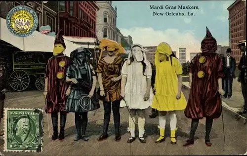 Ak New Orleans Louisiana USA, Mardi Gras, kostümierte und maskierte Personen