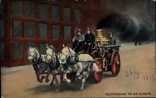 Ak Feuerwehr im Einsatz, Löschwagen, Zugpferde
