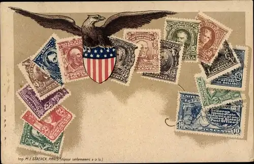 Präge Wappen Briefmarken Ak United States of America