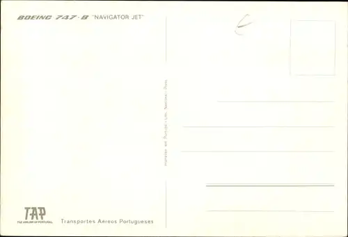 Ak Portugiesisches Passagierflugzeug Boeing 747 B Navigator Jet, TAP, Transportes Aereos Portugueses