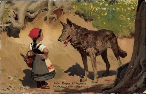 Künstler Ak Hey, Paul, Märchen, Rotkäppchen, Wolf, Meissner & Buch 1874