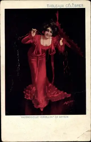Künstler Ak Bryson, Mademoiselle Vermillon, Frau in rotem Kleid