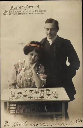 Ak Karten-Orakel, Ich bin begierig zu seh'n in den Karten, was ich vom Schicksal kann erwarten