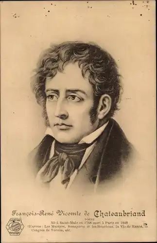 Künstler Ak Schriftsteller, Politiker und Diplomat Francois René Vicomte de Chateaubriand, Portrait