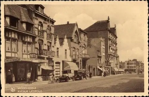 Ak Middelkerke Westflandern, Avenue Leopold, Geschäfte