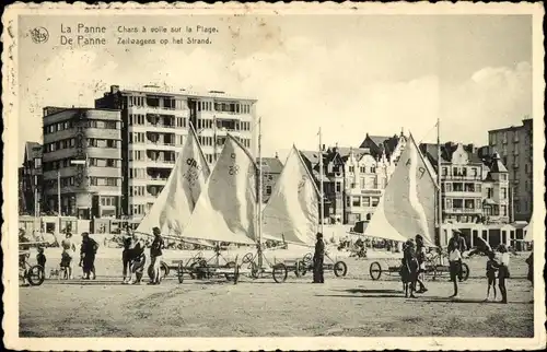 Ak La Panne De Panne Westflandern, Chars a voile sur la Plage