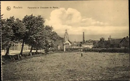 Ak Roeselare Westflandern, Panorama et Chaussée de Menin