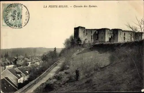 Ak La Ferté Milon Aisne, Chemin des Ruines, Weg zur Ruine führend