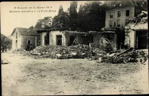 Ak La Ferté Milon Aisne, Zerstörte Häuser, Schlacht an der Marne