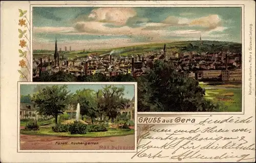 Künstler Ak Dutzauer, Max, Gera in Thüringen, Fürstlicher Küchengarten, Panorama