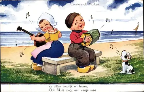 Künstler Ak Wills, John, Marken Nordholland, Kinder in niederländischer Tracht musizieren