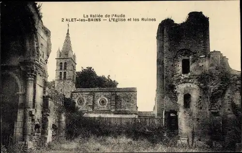 Ak Alet les Bains Aude, Kirche und Ruinen