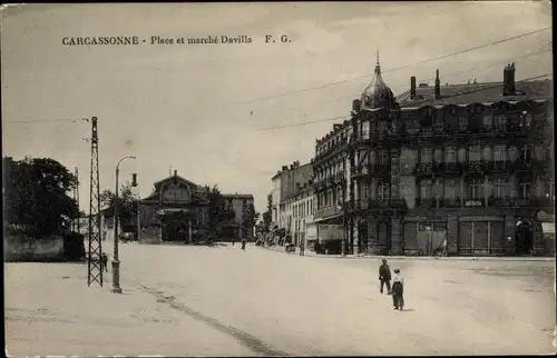 Ak Carcassonne-Aude, Davilla-Platz und Markt