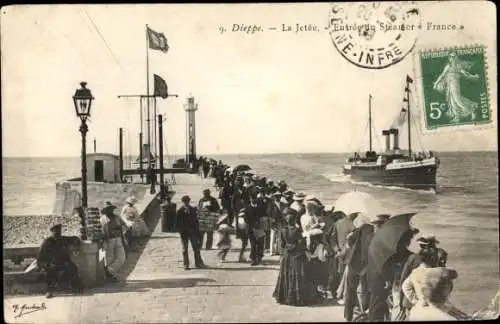 Ak Dieppe Seine Maritime, La Jetee, Dampfer Frankreich