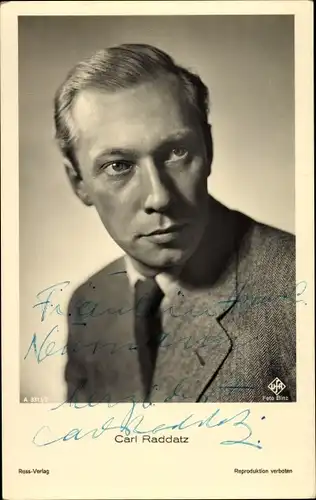 Ak Schauspieler Carl Raddatz, Portrait, Ross Verlag A 3313/2, Autogramm