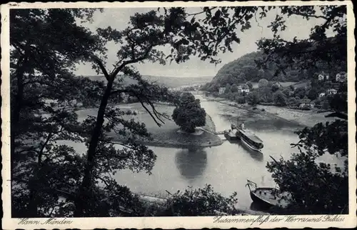 Ak Hann. Münden in Niedersachsen, Zusammenfluss der Werra und Fulda