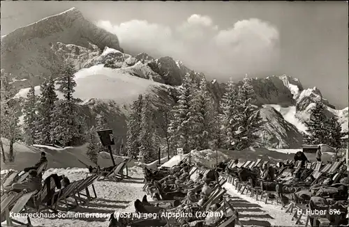 Ak Garmisch Partenkirchen in Oberbayern, Kreuzeckhaus, Alpspitze, Winter