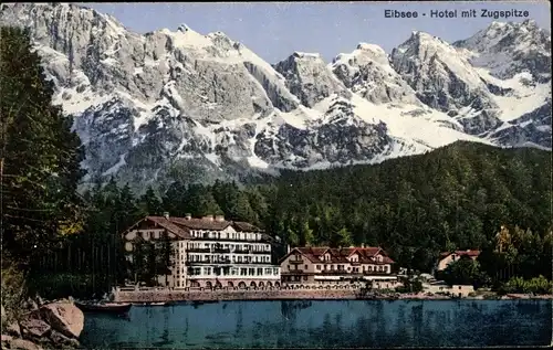 Ak Grainau in Oberbayern, Eibsee, Hotel, Zugspitze