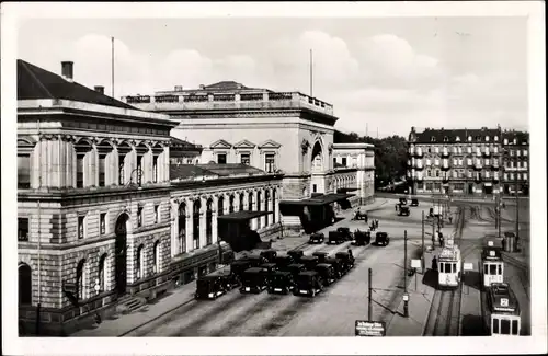 Ak Mannheim, Bahnhof, Autos, Straßenbahnen