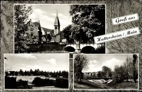 Ak Hattersheim am Main, Brücke, Totalansicht