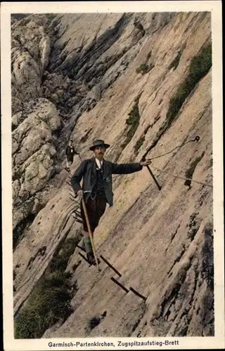 Ak Garmisch Partenkirchen in Oberbayern, Zugspitzaufstieg-Brett