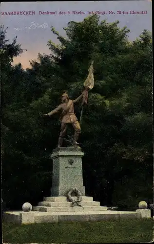 Ak Saarbrücken im Saarland, Denkmal des 8. Rhein. Inf. Regt. Nr. 70, Ehrental