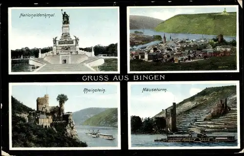 Ak Bingen am Rhein, Mäuseturm, Bingerbrück, Nationaldenkmal Niederwald, Rheinstein