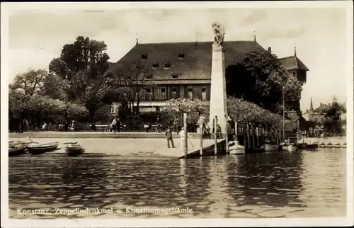 Ak Konstanz am Bodensee, Zeppelindenkmal, Konziliumsgebäude