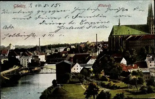 Ak Görlitz in der Lausitz, Altstadt, Neiße, Kirche