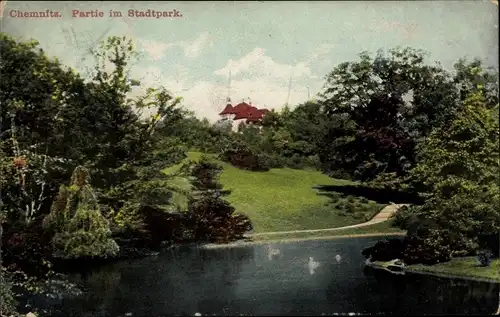 Ak Chemnitz in Sachsen, Stadtpark, Teich