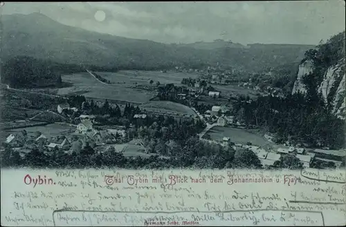 Mondschein Ak Oybin in der Oberlausitz, Thal, Johannisstein, Hayn