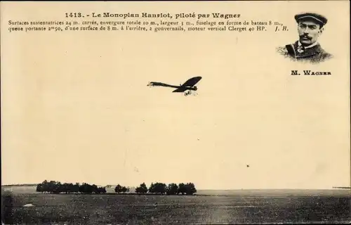 Ak Monoplane Hanriot, gesteuert von Wagner