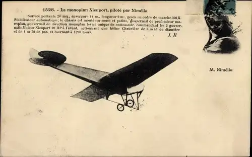 Ak Monoplan Nieuport, gesteuert von Nimelia