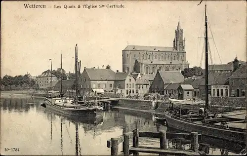 Ak Wetteren Ostflandern, The Quays und St. Gertrude Church