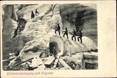 Ak Grindelwald Kanton Bern, Grindelwaldgletscher, Bergsteiger bei Gletscherbesteigung, Eisgrotte