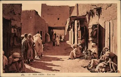 Ak Sidi Okba Biskra Algerien, Eine Straße