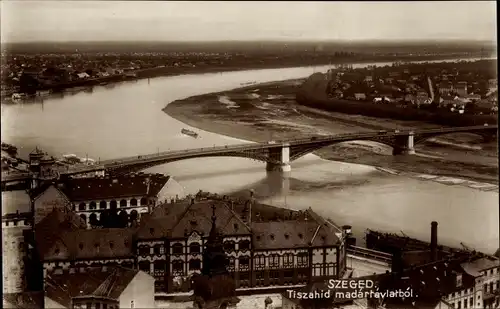 Ak Szeged Segedin Ungarn, Totalansicht, Brücke, Fluss