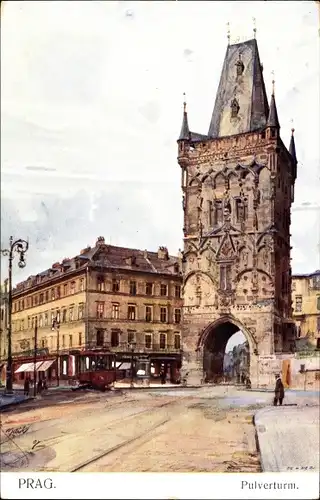 Künstler Ak Safarik, J., Praha Prag, Pulverturm