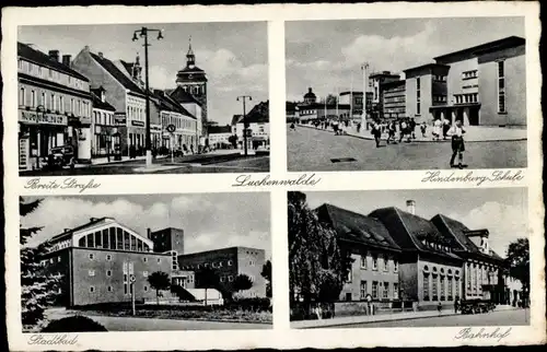 Ak Luckenwalde Kreis Teltow Fläming, Breite Straße, Bahnhof, Hindenburg Schule