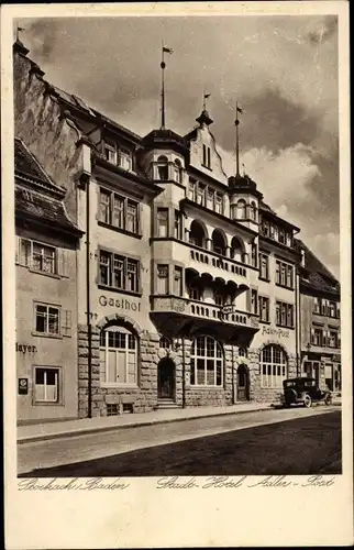 Ak Stockach im Hegau Baden Württemberg, Stadt Hotel Adler Post, Inh. Hans Schneiderhan, Automobil