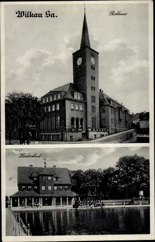 Ak Wilkau Haßlau in Sachsen, Herbertbad, Rathaus
