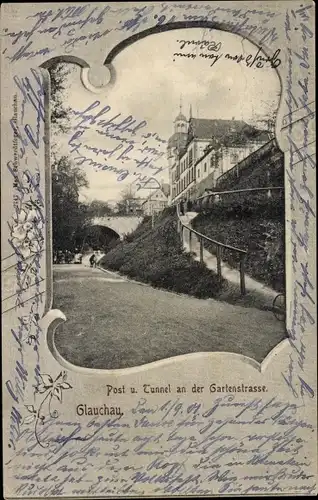 Passepartout Ak Glauchau, Post und Tunnel, Gartenstraße
