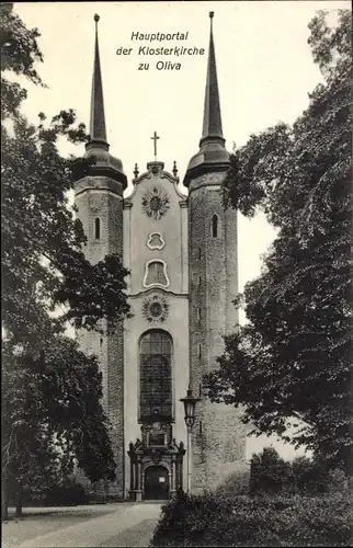 Ak Oliva Danzig, Hauptportal der Klosterkirche, Zwillingstürme