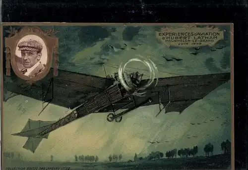 Ak Aviation Experiences von Hubert Latham, Mourmelon-Le-Grand 1909