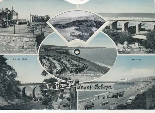 Mechanischer Ak Colwyn Bay Wales, Pier, Eirias Park, Promenade, Cliff Gardens