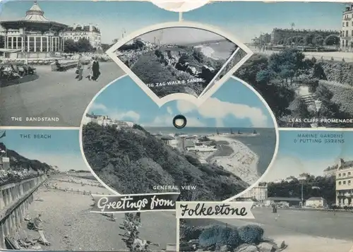 Mechanischer Ak Folkestone Kent England, Strand, Musikpavillon, Marine Gardens